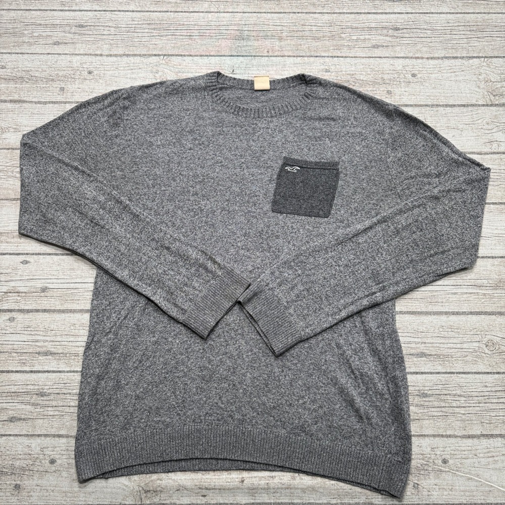 Y2K Hollister Sweater Men's XL Gray Classic Long Sleeve Knit Pullover Crewneck